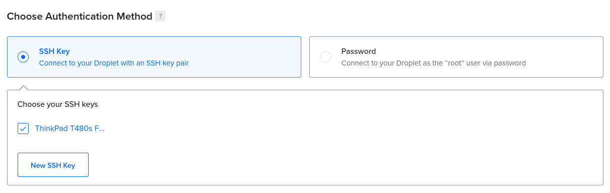 Create Droplet: Choose Auth